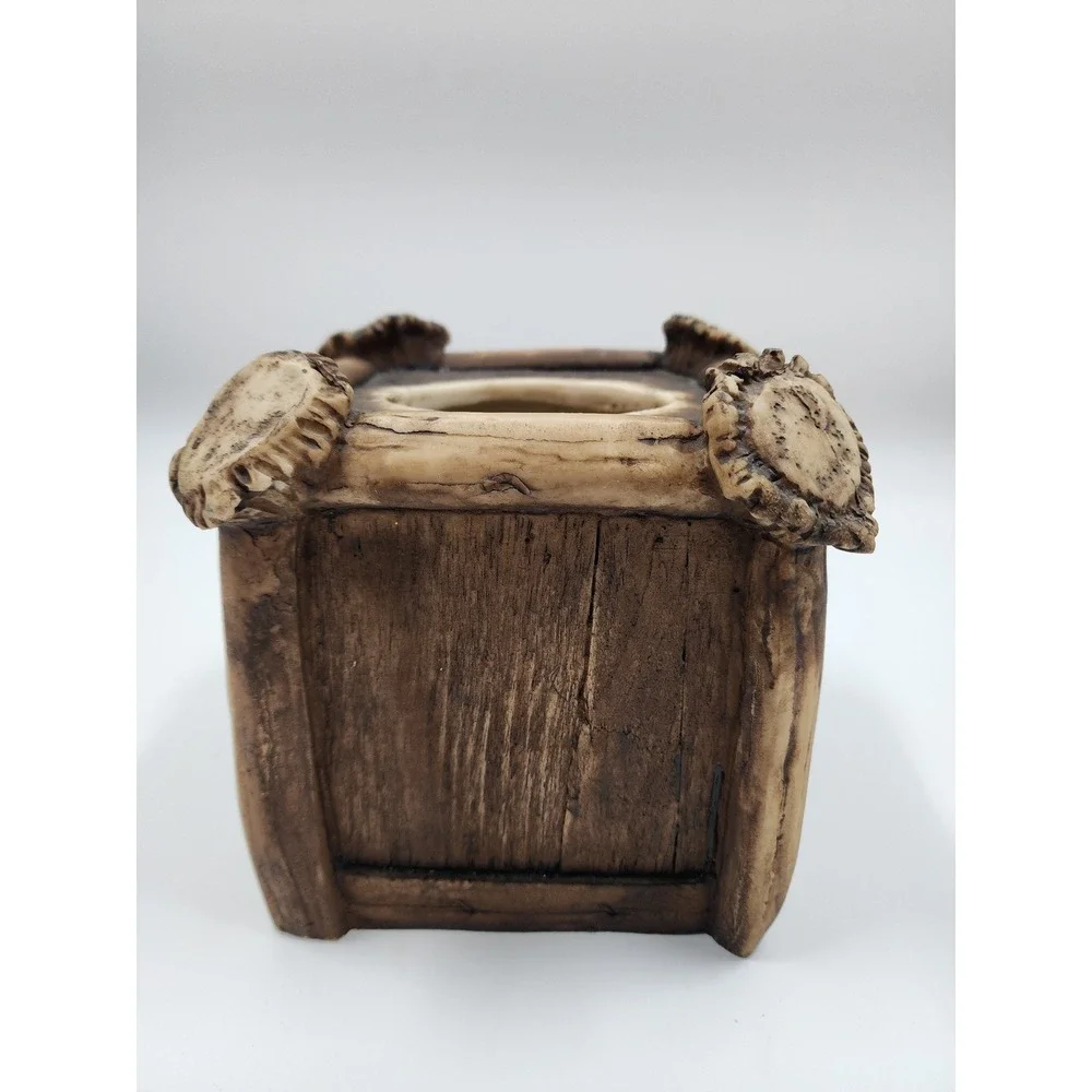 Rustic Faux Antler Tissue Box Cover Square Lodge Cabin Decor Resin Brown 6x6